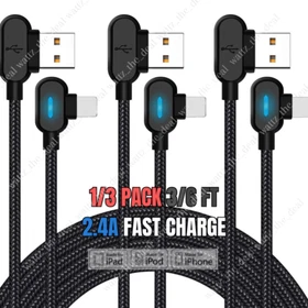 90&deg; Right Angle USB Charger Cable Fast Charging Cord For iPhone 13 12 11 8 XR SE