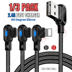 6FT 3FT 90&deg; Right Angle USB Fast Charger Cable For iPhone 14 13 12 11 8 XR Cord