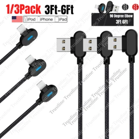 90 Degree Braided USB Fast Charging Cable For iPhone 14/13/11/8/7/6/Xs Cord Lot