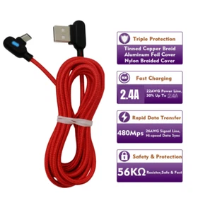 90 Degree Right Angle Braided Type C Android Fast Charging Cable USB-C Cord Lot