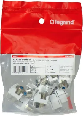 WP3481WH10 LEGRAND Keystone Connector Recessed Recess Coax
