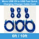 3 Pack 6ft 10ft Micro USB V9 to USB Fast Quick Charging Charger Cable Cord Blue