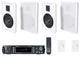 Rockville 2-Room Home Audio Receiver+(4) White 5.25" Wall Speakers+Wall Controls